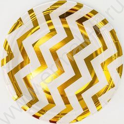 Тарелка бумажная 18см/6шт Зигзаг золото | Фото 1
