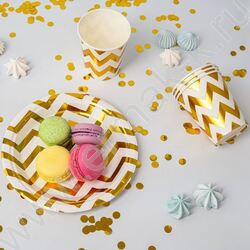 Тарелка бумажная 18см/6шт Зигзаг золото | Фото 2