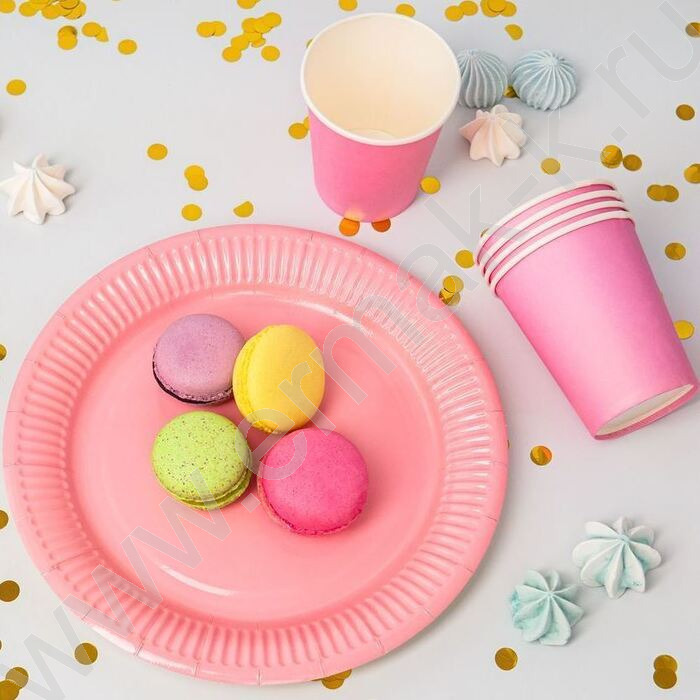 Тарелка бумажная 23см/6шт Пастель розовый | Фото 2