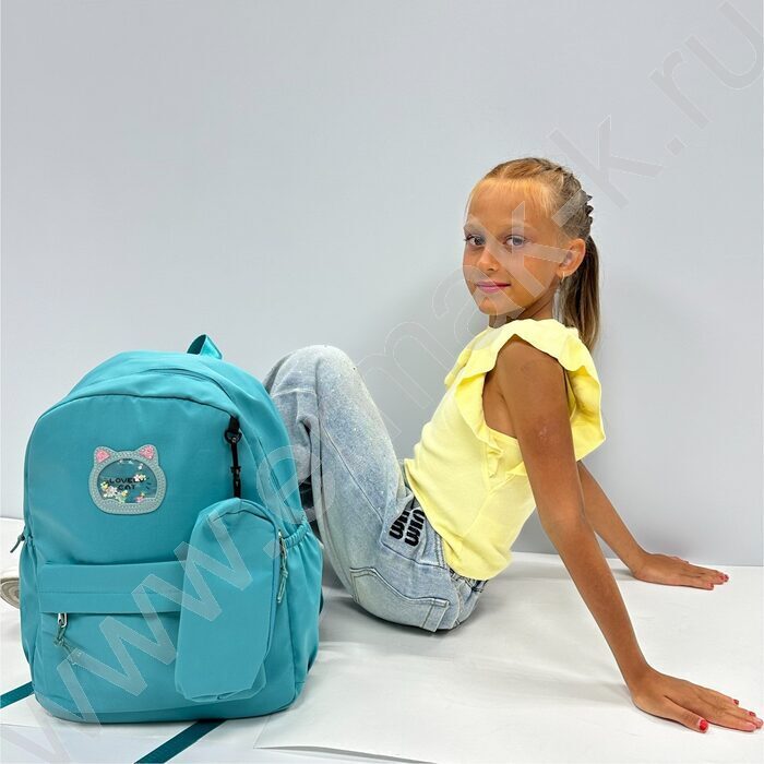 Рюкзак 40*30*13  "Котик" /1отд. 1 карман, пенал, брелок /бирюзовый | Фото 4