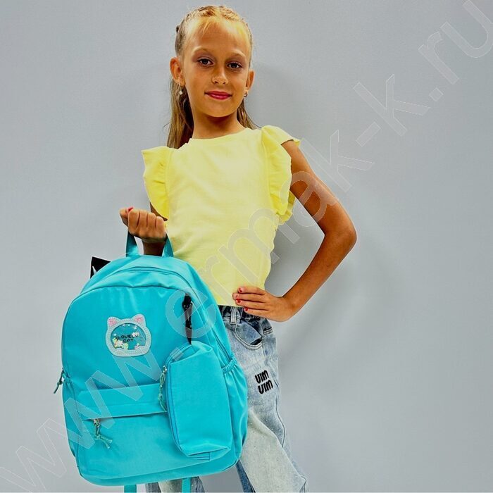 Рюкзак 40*30*13  "Котик" /1отд. 1 карман, пенал, брелок /бирюзовый | Фото 5