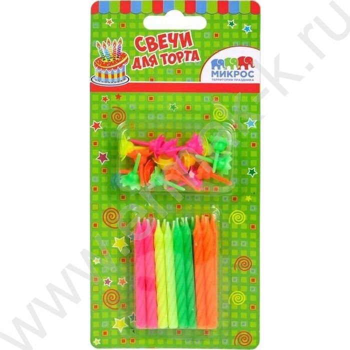 Свечи д/торта 6 см с держателями неон 16шт/уп | Фото 1