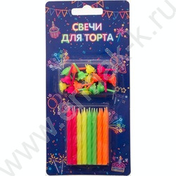 Свечи д/торта 6 см с держателями неон 16шт/уп | Фото 2