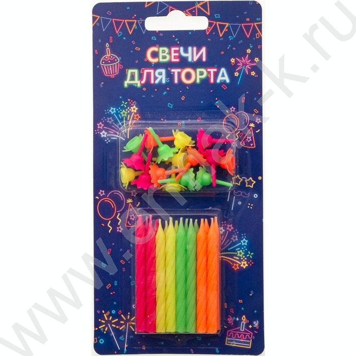 Свечи д/торта 6 см с держателями неон 16шт/уп | Фото 2