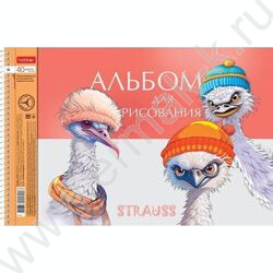 Альбом д/рисования-спираль 40л "Модные страусы" /перфорация/ ассорти | Фото 1