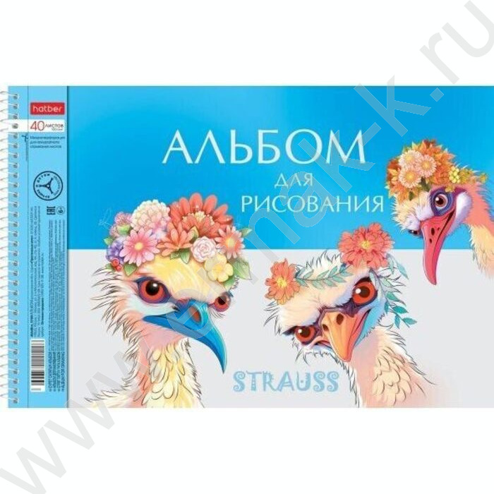 Альбом д/рисования-спираль 40л "Модные страусы" /перфорация/ ассорти | Фото 2