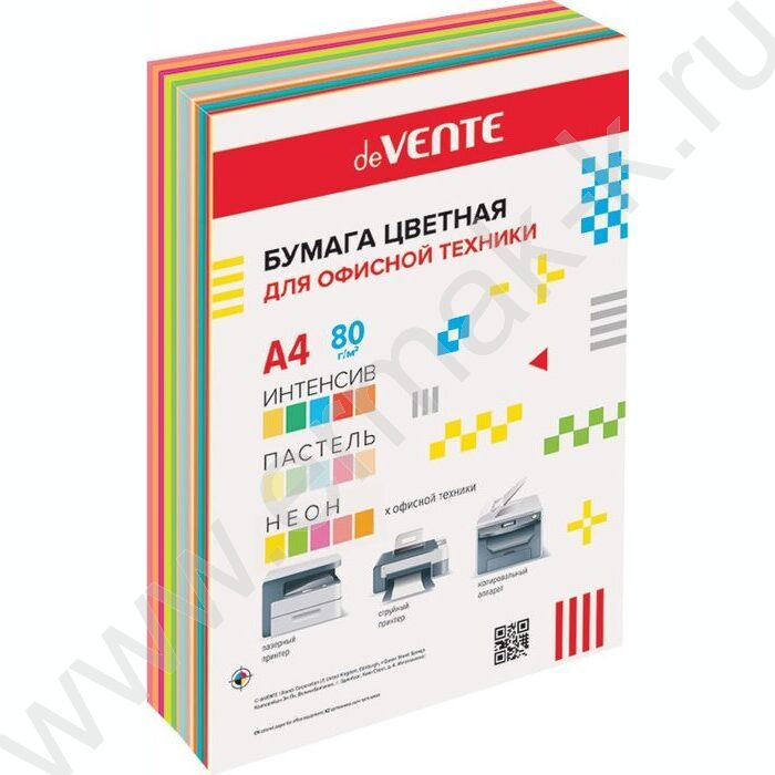 Бумага А4  80г/мкв  90л "MIX" ассорти /5 интенсивных, 5 пастельных и 5 неон. цветов | Фото 1
