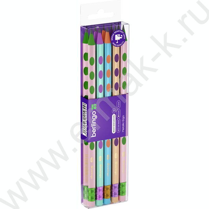 Карандаш пластиковый  с ластиком  HB "Metallic Ergo" трехгранный, с выемками, | Фото 2