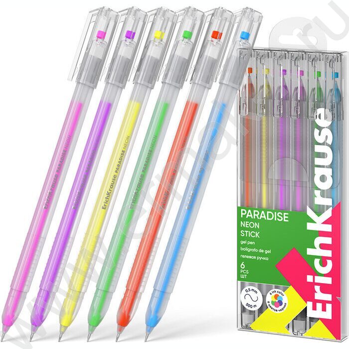 Ручка гелевая /набор  6цв/ 0,6мм "Paradise Stick Neon" /в пэт-боксе | Фото 1