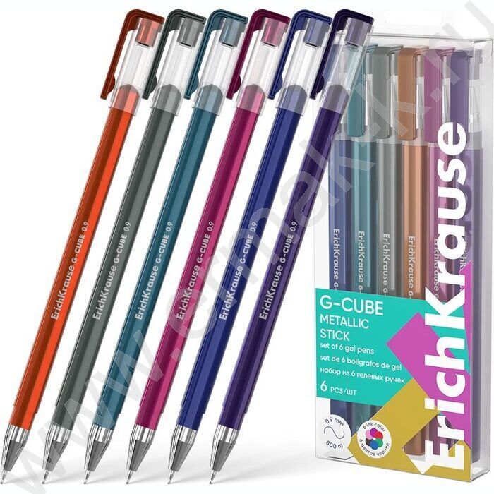 Ручка гелевая /набор  6цв/ 1мм "G-Cube® Stick Metallic" /в пэт-боксе | Фото 1