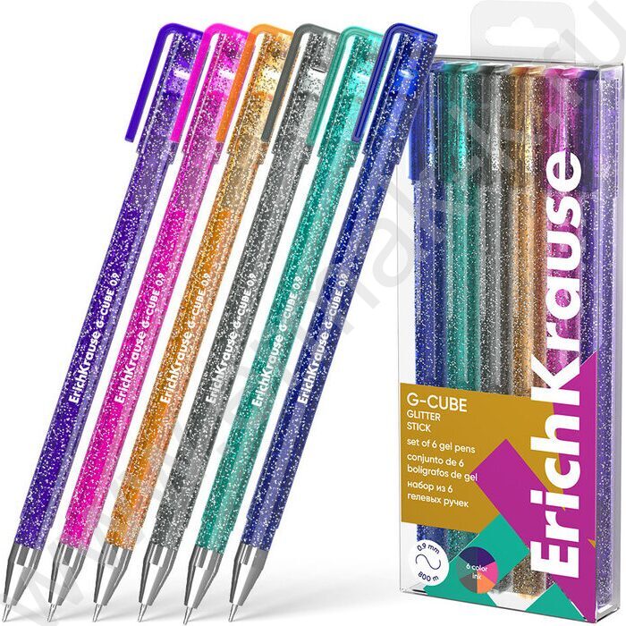 Ручка гелевая /набор  6цв/ 1мм "G-Cube® Stick Glitter" /в пэт-боксе | Фото 1