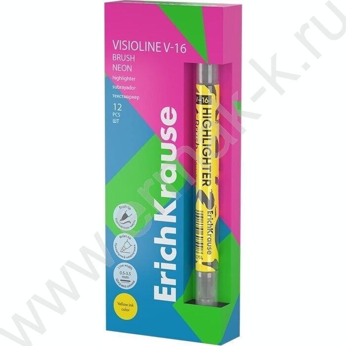 Текстовыделитель двустор. /желтый/ пуля-0,5мм, кисть-3,5мм Visioline V-16 Brush Neon | Фото 2