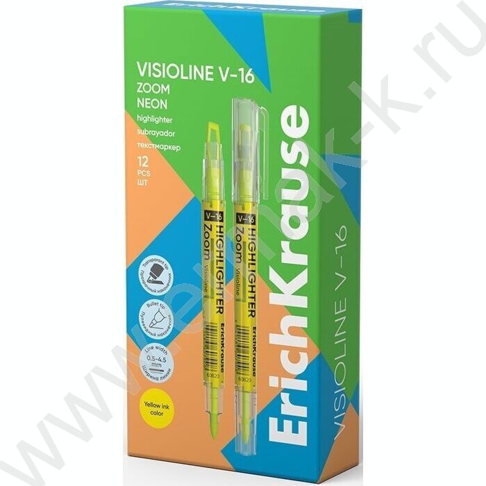 Текстовыделитель двустор. /желтый/ пуля-0,5мм, косой-4,5мм Visioline V-16 Zoom Neon | Фото 2