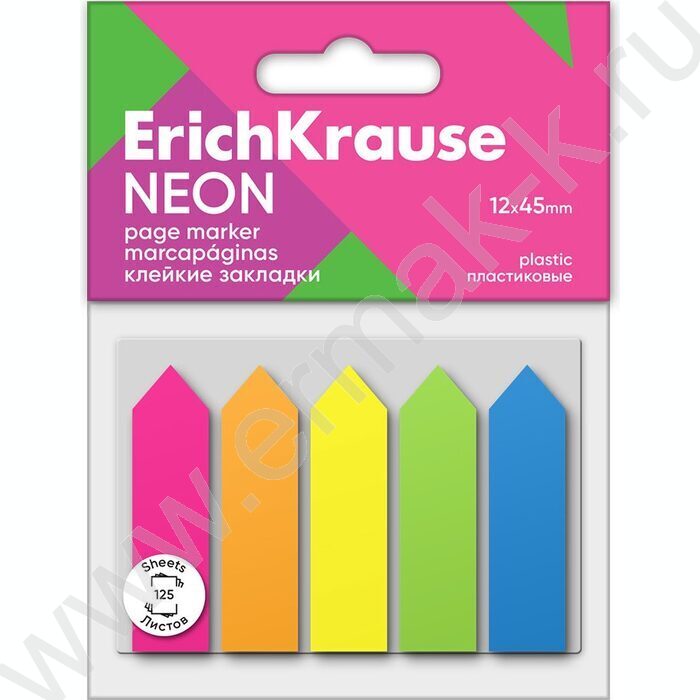Клейкие закладки пластик 12*45мм /25л*5цв "Neon Arrows" | Фото 1