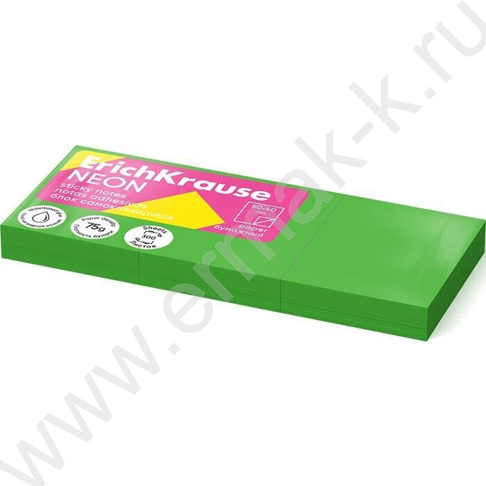 Бумага д/записей   40*50мм /300л, 75г/м², Neon зеленый с липким краем | Фото 1