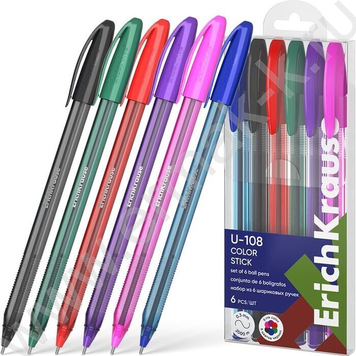 Ручка шар /набор  6цв./ U-108 Stick Color 1мм | Фото 1