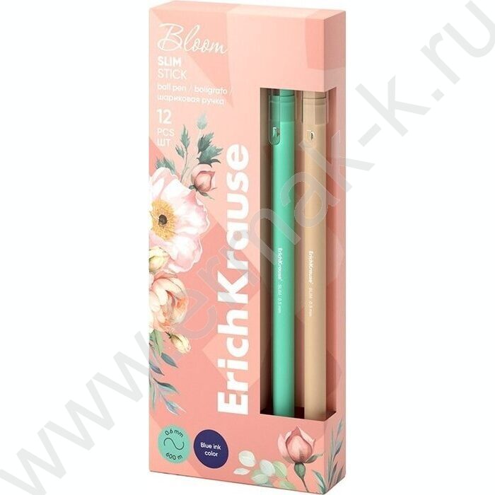 Ручка шар Slim Stick Pastel Bloom 0.7мм, синяя /корпус - ассорти | Фото 2