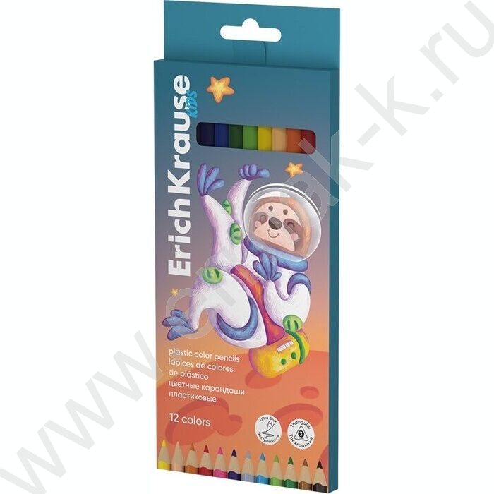 Карандаши пластиковые 12цв Kids Space Animals, грифель 3мм /трехгранные /европодвес | Фото 1