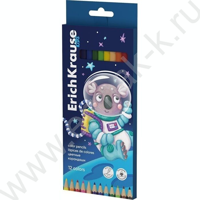 Карандаши  12цв Kids Space Animals, грифель 3мм /трехгранные /европодвес | Фото 1