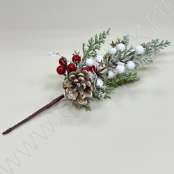 Новогодний сувенир "Ветка заснеженная с красной и белой ягодой"  30см NEW | Фото 3