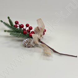 Новогодний сувенир "Ветка с красной ягодой с шишкой"  30см NEW | Фото 1