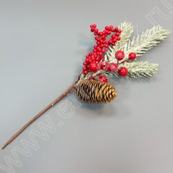 Новогодний сувенир "Ветка с ягодами и шишкой"  30см NEW | Фото 1