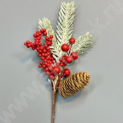 Новогодний сувенир "Ветка с ягодами и шишкой"  30см NEW | Фото 2