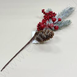 Новогодний сувенир "Ветка с ягодами и шишкой"  30см NEW | Фото 4