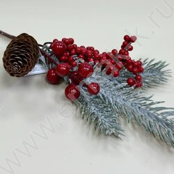 Новогодний сувенир "Ветка с ягодами и шишкой"  30см NEW | Фото 5