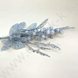 Новогодний сувенир "Серебряная ветвь с ягодами"  35см NEW | Фото 1