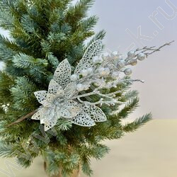 Новогодний сувенир "Серебряная ветвь с ягодами"  35см NEW | Фото 2