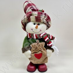 Новогодний сувенир "Снеговик в клетчатой шляпе, выдвижные ноги" 48см - 70см NEW | Фото 1