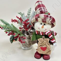 Новогодний сувенир "Снеговик в клетчатой шляпе, выдвижные ноги" 48см - 70см NEW | Фото 6