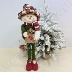 Новогодний сувенир "Снеговик в клетчатой шляпе, выдвижные ноги" 48см - 70см NEW | Фото 8