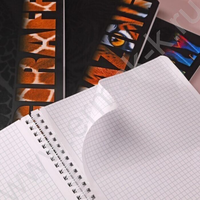 Тетрадь  96л А4 клетка/спираль/перфорация "Animals print" /мат.ламин. 3D лак/ ассорти | Фото 6
