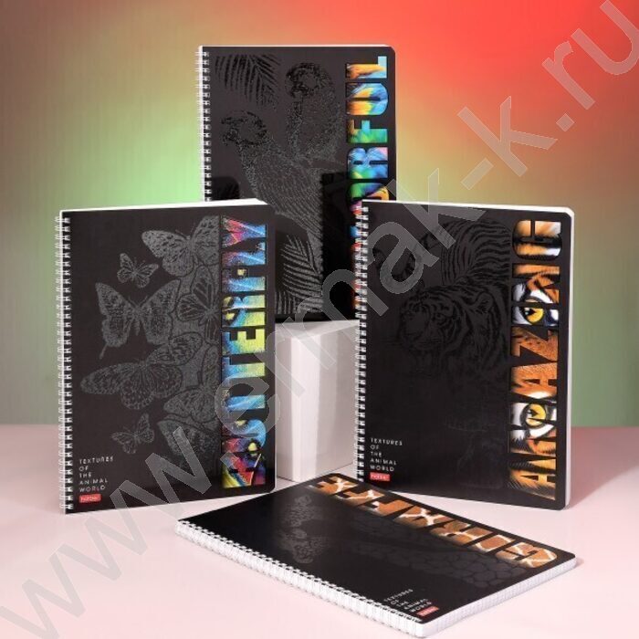 Тетрадь  96л А4 клетка/спираль/перфорация "Animals print" /мат.ламин. 3D лак/ ассорти | Фото 7
