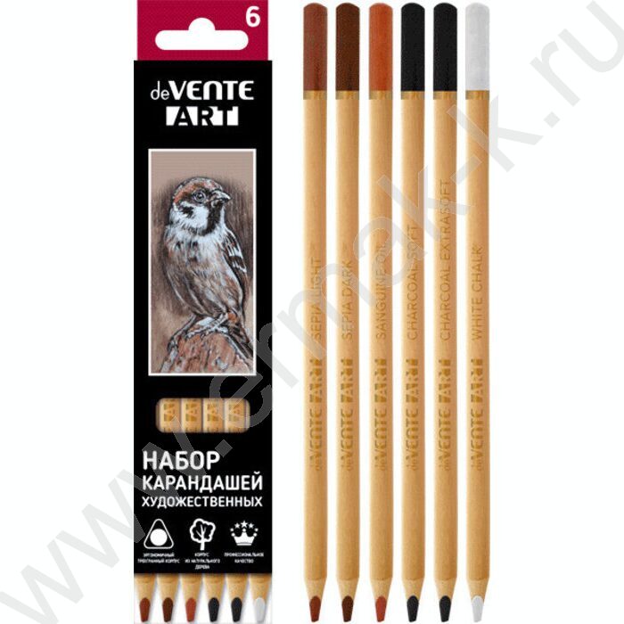 Карандаш художественный /набор  6шт/  "Art" /уголь, сепия, сангина  | Фото 2