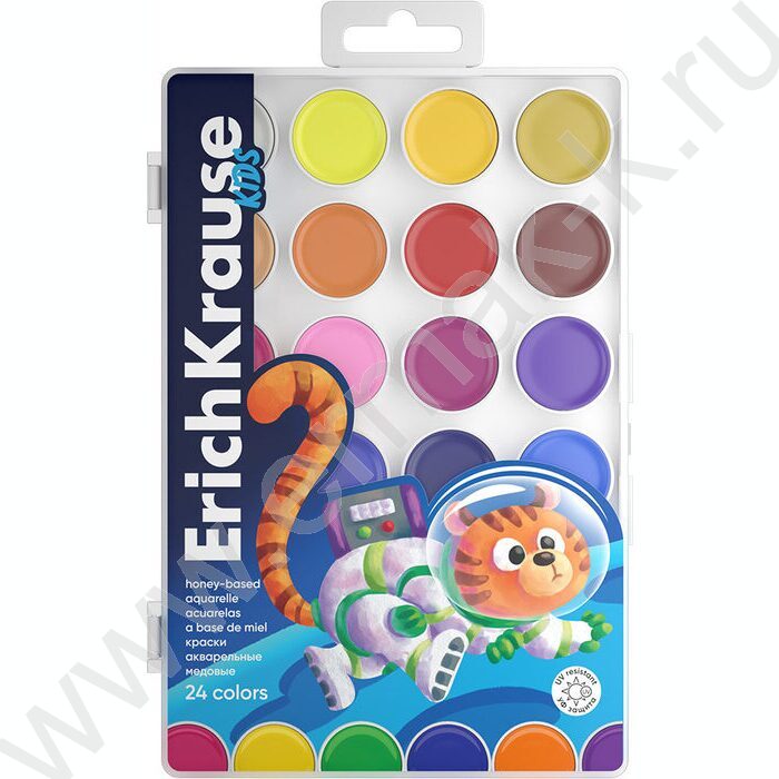 Акварель медовая 24цв  Kids Space Animals с УФ защитой яркости, б/кисточки | Фото 1