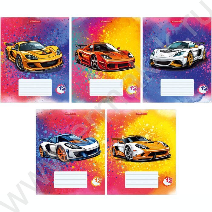 Тетрадь  12л клетка "Яркие машины" /твин УФ лак/ ассорти | Фото 1