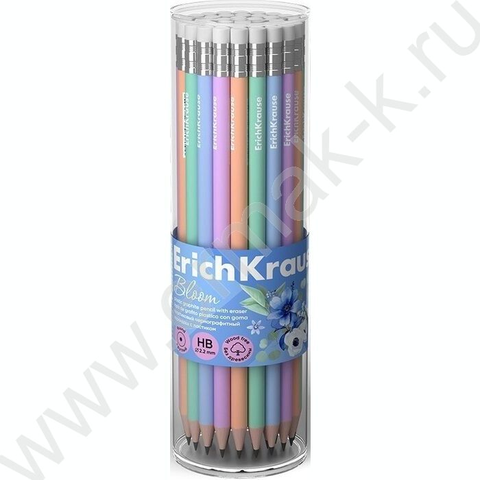 Карандаш пластиковый  с ластиком  HB JOY® Pastel Bloom /круглый /корпус - аасортм /туба | Фото 2