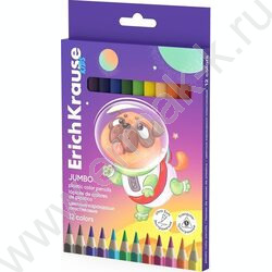 Карандаши пластиковые 12цв Kids Jumbo Space Animals, грифель 5мм /трехгранные /европодвес | Фото 1