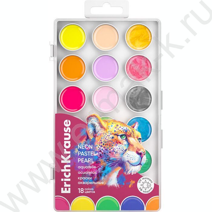 Акварель 18цв  Safari "Neon+Pastel+Pearl" с УФ защитой яркости, б/кисточки | Фото 1