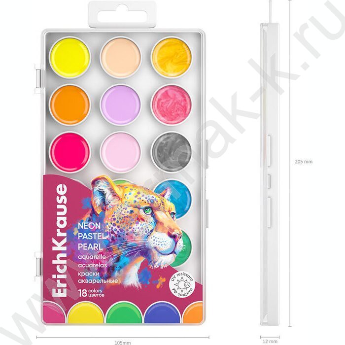 Акварель 18цв  Safari "Neon+Pastel+Pearl" с УФ защитой яркости, б/кисточки | Фото 6