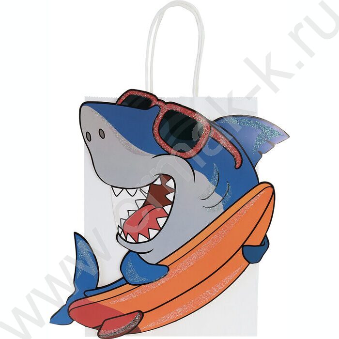 Пакет подарочный глит. и 3D элементом 210гр 18*23*10см (M) Веселая акула | Фото 2