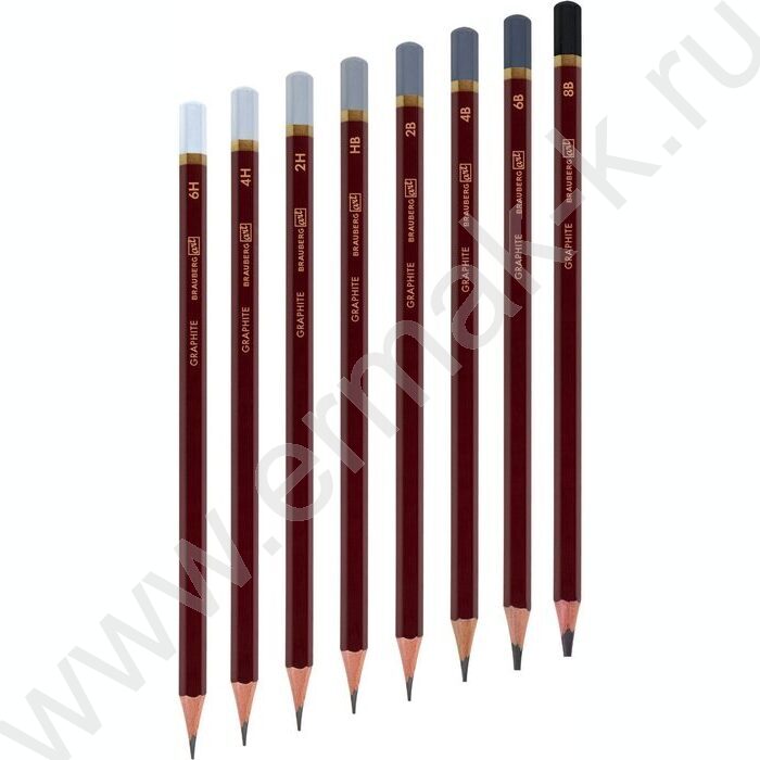 Карандаш ч/гр /набор 8шт/ BRAUBERG ART "PREMIERE"  ассорти  6Т(6Н) - 8М(8В),  /карт. кор. европо | Фото 2