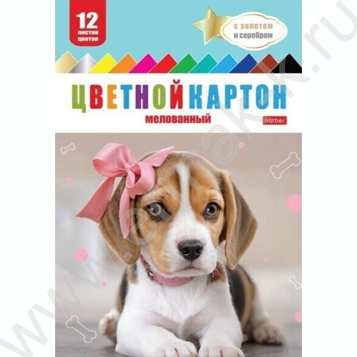 Картон цв. мелов. А4 12л/12цв Милые ушки /с золотом и серебром | Фото 1