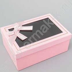 Коробка подарочная 3в1 прямоугольник с бантом, окном, розовый 23x16x9,5 / 21х14х8 / 19х12х6,5см | Фото 3
