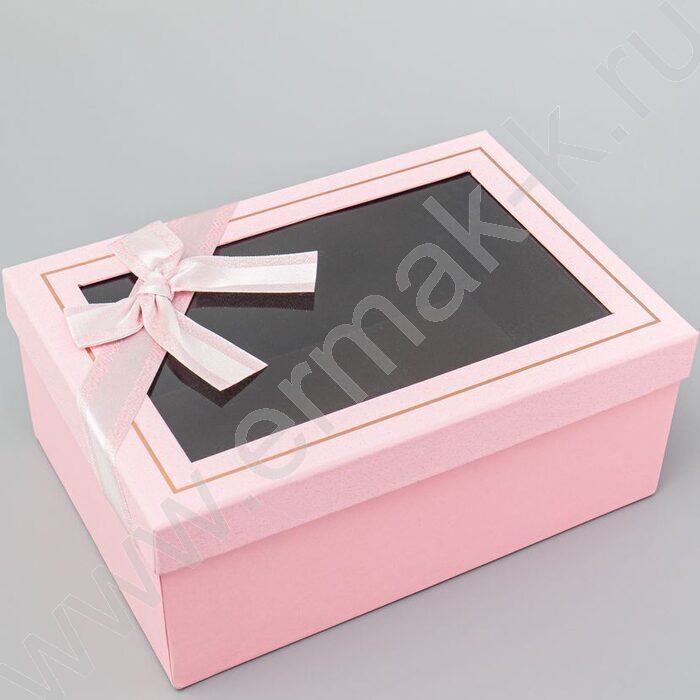 Коробка подарочная 3в1 прямоугольник с бантом, окном, розовый 23x16x9,5 / 21х14х8 / 19х12х6,5см | Фото 3