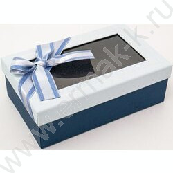 Коробка подарочная 3в1 прямоугольник с бантом, окном, синий 23x16x9,5 / 21х14х8 / 19х12х6,5см | Фото 3