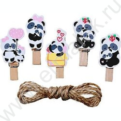 Прищепки декоративные Pandas 3,5*0,7см 10шт дерево ОПП-упаковка | Фото 1